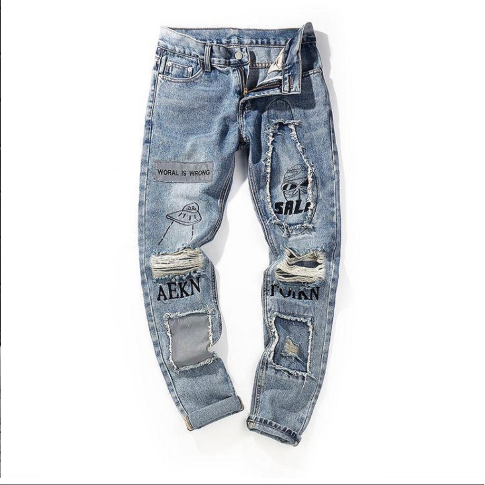 Distressed Graffiti jeans from Urban Society